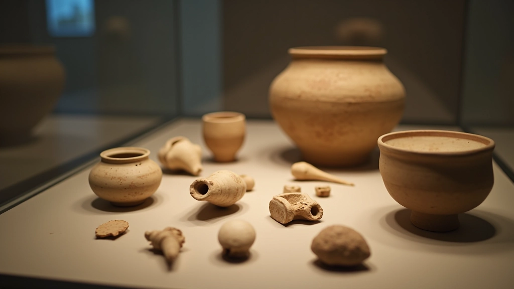 Kernavės archeologinės ekspozicijos eksponatai, senieji įrankiai ir keramika